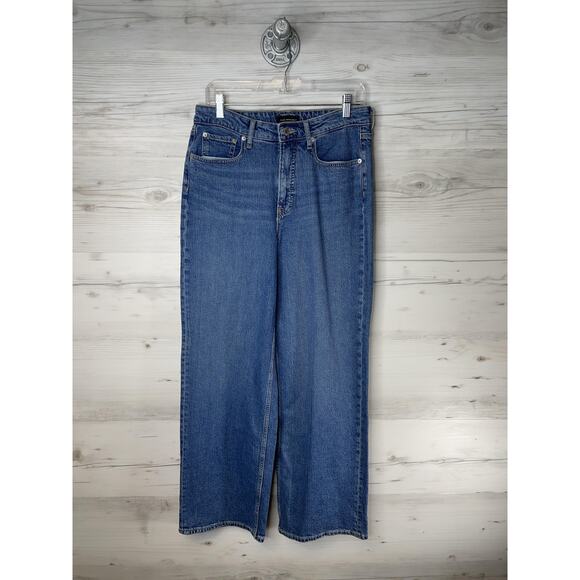 Free Assembly Jeans Womens 10 Blue Medium Wash High Rise Straight Leg Stretch - Picture 1 of 12